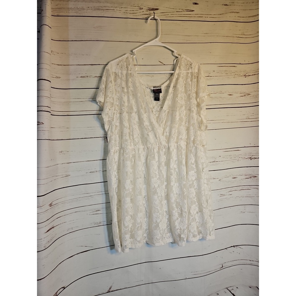 Torrid White Lace Overlay V Neck Babydoll Tunic Top Plus Size 4